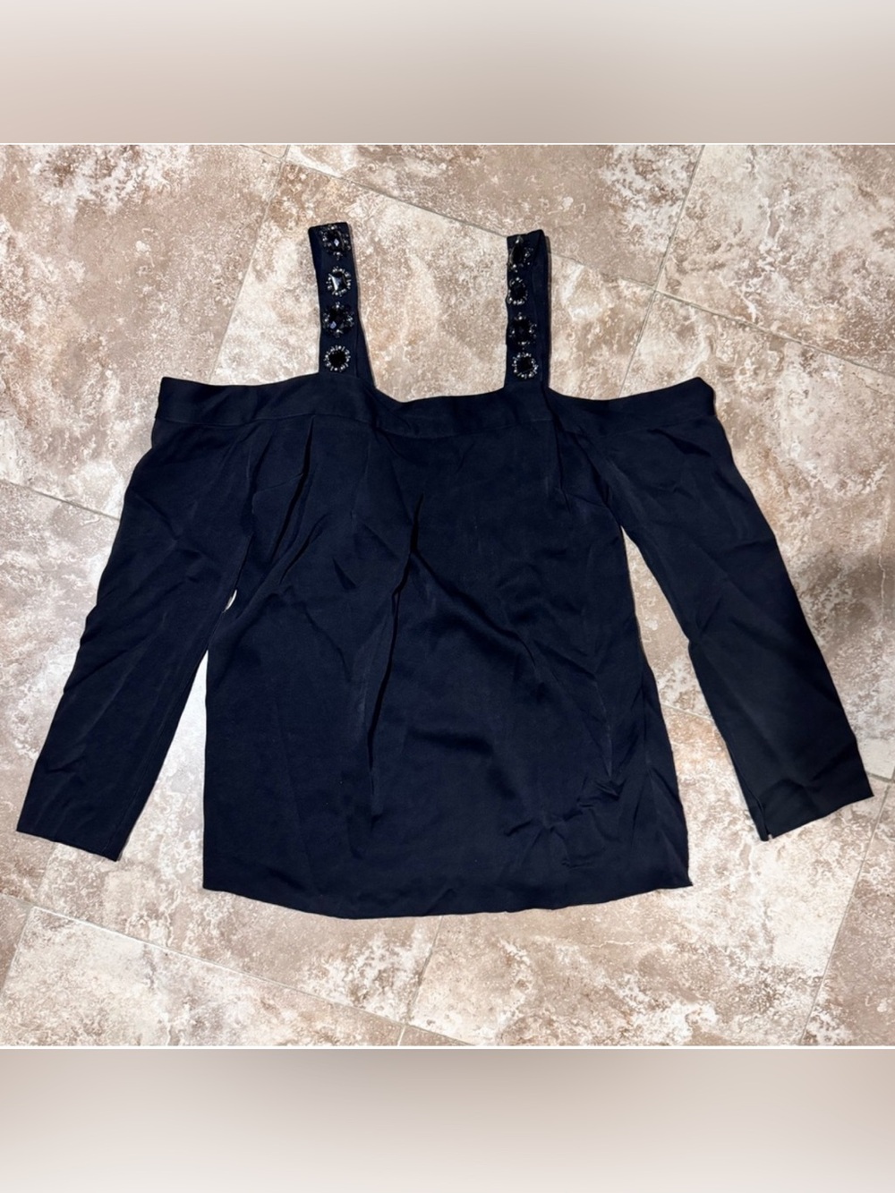 Elizabeth and James Black Top with Embellished Straps